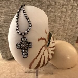 Crystal and gunmetal cross pendant & Tennis necklace.